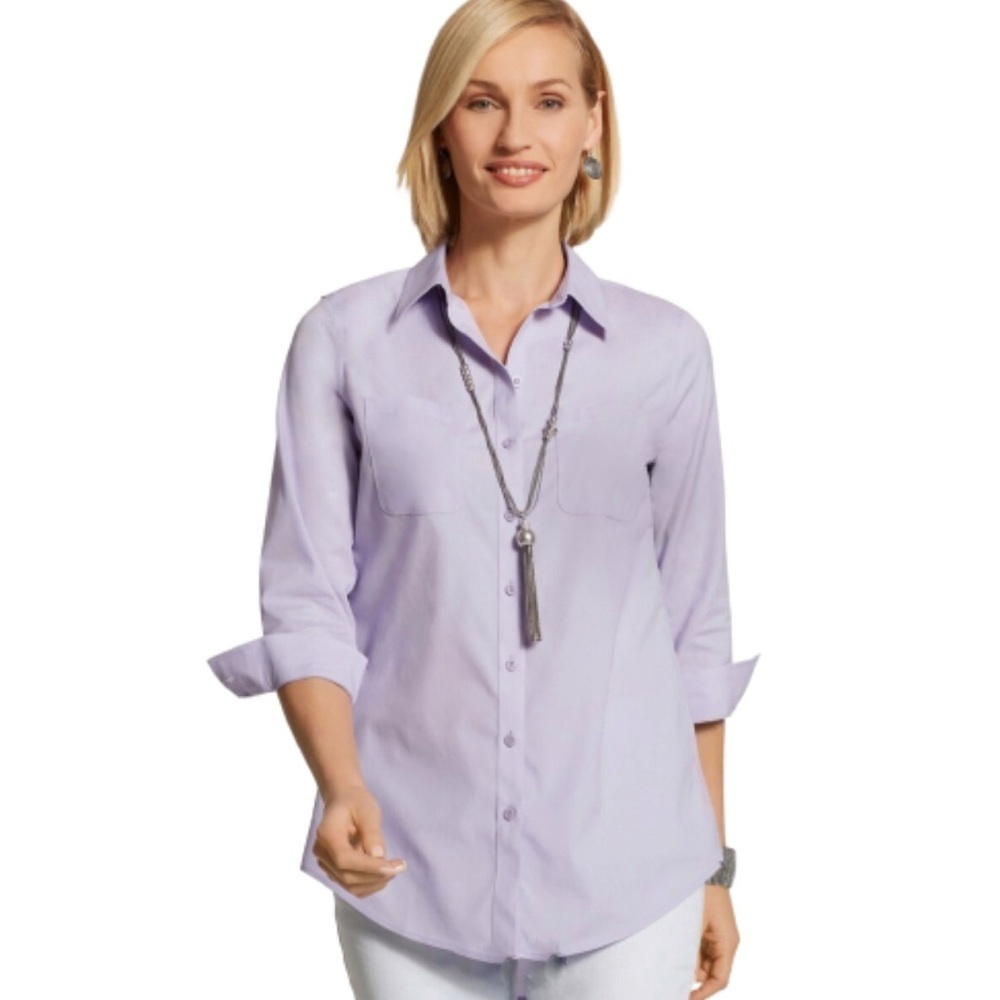 CHICO’S | NWT Easy Cotton Sila 3/4 Sleeve Effortless French Lilac Size 2